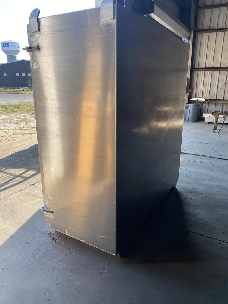 Side view of a tall aluminum cabinet