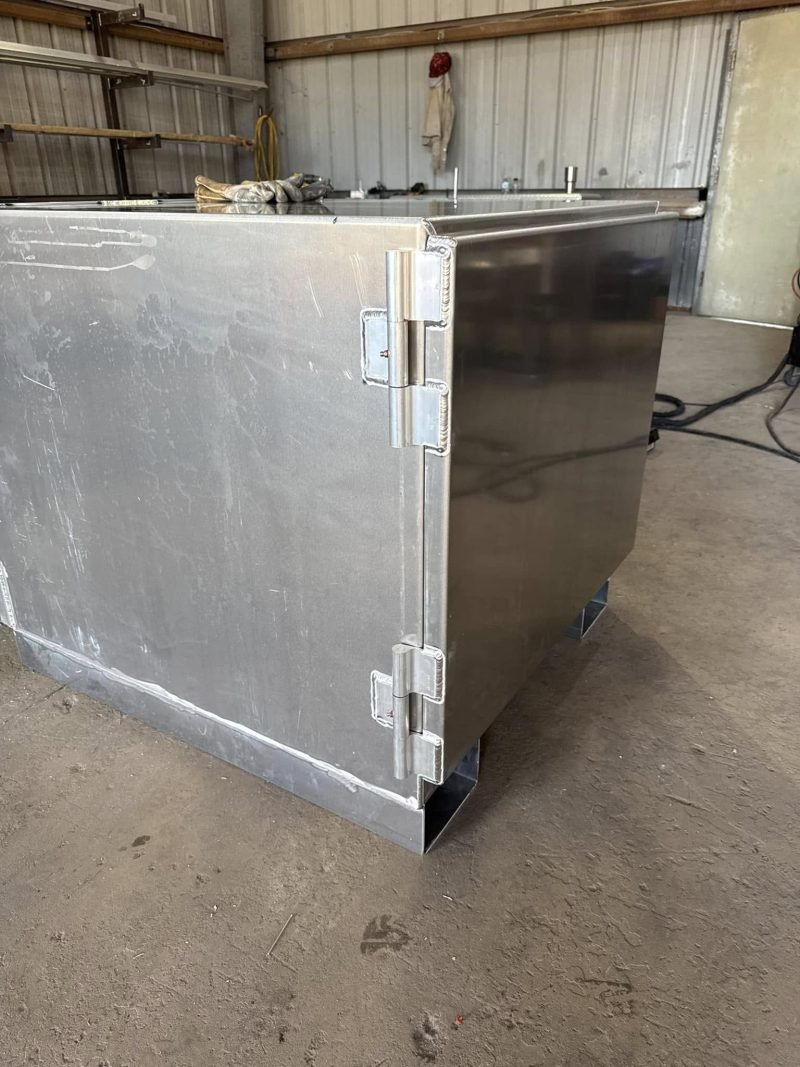 Closed aluminum storage cabinet in the shop