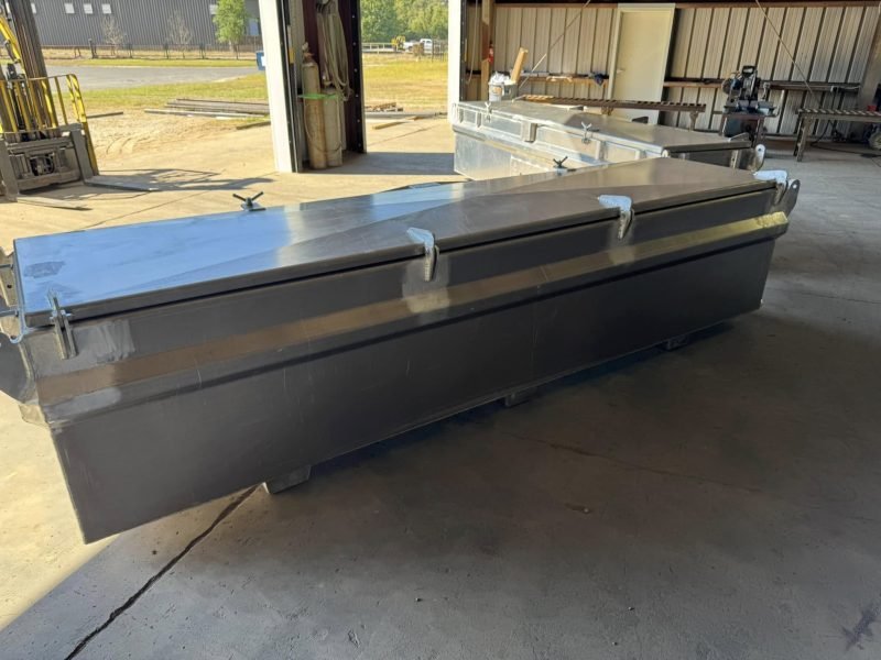 Long closed aluminum toolbox in the shop