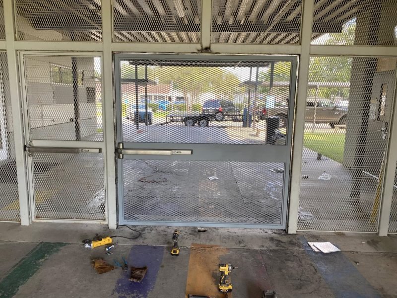 Wide view of a welded mesh security enclosure
