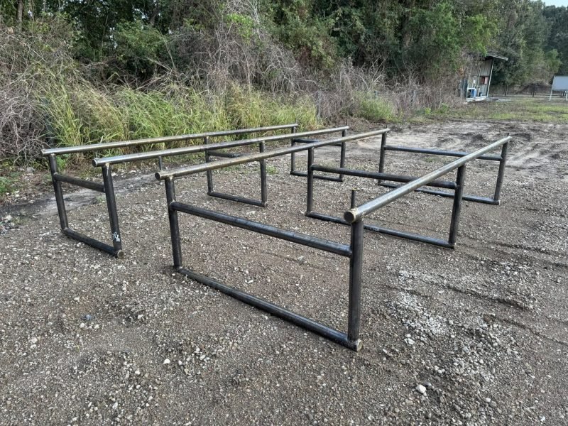 Welded steel angle frame staged in the yard