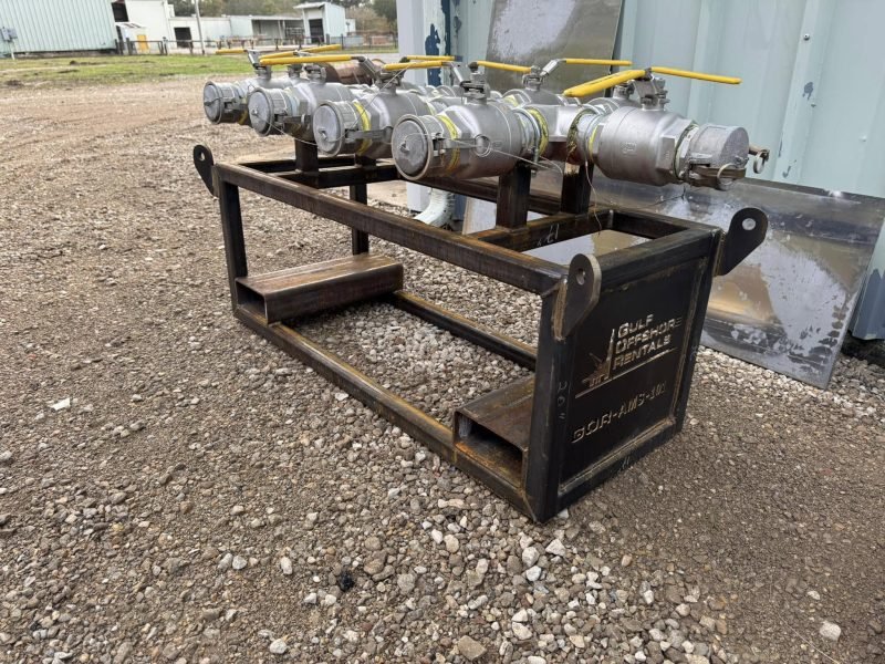 Valve manifold mounted on a welded steel skid